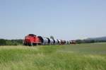 294 587 mit einem Gterzug vor dem  Monte Kaolino  am 30.05.2008 zwischen Hirschau und Gebenbach auf der Strecke Amberg-Schnaittenbach.