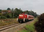 Die 294 768 mit einem 628 als RB nach Mhldorf am 06.10.2013 unterwegs bei Hebertsfelden.