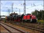 Nach dem alljhrlichen Eisenbahnerlebnistag in Falkenberg/Elster bringt 294 686 die Ausstellungsfahrzeuge wieder in ihren Schuppen, 09.09.07.