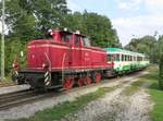 260 311 der Logistik Wiesböck am 07.09.18 mit Esslinger Beiwagen als 'Rosenheimer Wiesn Express' in Rohrdorf.