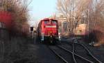 Die 362 388-1 beim zurückdrücken am 12.02.2015 mit den leeren Güterwagen von der Schnellecke Logistics Sachsen GmbH/Sachsentrans auf der ehemalige Zwickau-Crossen-Industriebahn.