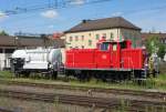 363 144-7 steht am 17.Juli 2014 mit ihrem Unkrautspritzzug abgestellt in Bamberg.