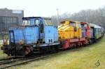 LHB 530 C, gefolgt von der Henschel DHG 500 und der MaK G 500 C im Industriegebiet von Hattingen.