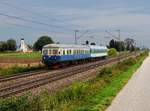 Der VT 07 mit einem Alex Wagen am 09.09.2018 unterwegs bei Amselfing.