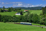 VT 07 mit einem Flachwagen am 30.07.2016 bei Ruhmannsfelden.