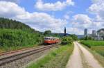 VT 8 und VS 14 auf der Rückfahrt mit RB(SAB)162 von Schelklingen nach Münsingen.Aufgenommen bei Schelklingen am 15.6.2014