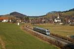 Am 31.12.2016 hat BOB 86818 in Form von VT 113 gerade den Bahnhof Schliersee in einem weiten Bogen verlassen und ist nun auf dem Weg in Richtung Bayrischzell.