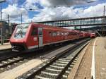 Neigetechnik- Triebwagen- Treff in Ulm im Juli 2017    611 017 + 611 027 sind vor kurzem als Ire aus Basel in Ulm Hbf angekommen    Ein Kemptener 612 wartet auf Ausfahrt in Richtung Oberstdorf