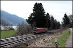 Am Alpsee ist hier DB 612091 am 20.3.2017 um 14.11 Uhr als RE 3289 nach Augsburg unterwegs.