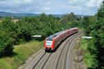 612 666 und eine weitere Einheit als RE3432 von Hof nach Nürnberg bei der Ausfahrt in Kirchenlaibach, 21.08.2016