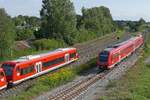 Auf der kurz zuvor begonnenen Fahrt von Aulendorf nach Stuttgart als IRE 3266 fhrt 612 569 an zwei 650ern vorbei, die sich auf der Sdbahn auf Rangierfahrt befinden.