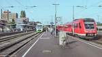 Schweinfurt Hbf am 24.5.06: Auf Gleis 4 steht EB-VT 099 nach Bad Kissingen und auf Gleis 5 DB-VT 612 600 nach Würzburg Hbf.