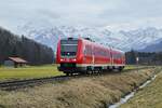 Da die Strecke von Oberstdorf nach Immenstadt ziemlich genau in Nord-Süd-Richtung verläuft, sind Aufnahmen mit den Allgäuer Alpen im HIntergrund eigentlich nur bei bewölktem Himmel