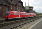 Der 612 540/040 auf berfhrungsfahrt nach Kassel schlich sich langsam in Eichenberg durch Gleis 1.