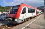 Bahnhof Eberbach am Neckar.....der VT 112.1 der Odenwaldbahn von VIAS ist soeben auf Gleis 5 eingefahren und macht sich für die Rückreise nach Frankfurt bereit. Samstag 22.September 2012