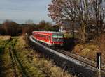 Der 628 560 als RB nach Burghausen am 24.11.2017 unterwegs bei Pirach.