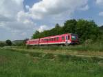 Die Br.628 344-4 auf der Brenzbahn, in Hhe AA-Unterkochen.