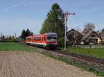 Der 628 543 als REX nach Freilassing am 20.04.2018 unterwegs bei Mattighofen.