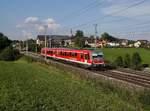 Der 628 589 als REX nach Freilassing am 27.07.2018 unterwegs bei Weng.