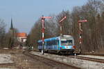 628 423 bei der Ausfahrt aus Hörpolding am 10. Februar 2023.