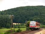 DB 628 434 unterwegs als Regionalbahn nach Fulda zwischen Alsfeld und Lauterbach(Hessen).