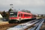 928 350 und 628 350 als RB 22724 von Lindau Hbf nach Friedrichshafen Hafen, Langenargen, 22.01.10, fehlerhafter Zugzielanzeiger: Freudenstadt Stadt