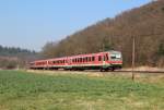 628 671 + 628 501 als RB 11640(Euskirchen - Bad Münstereifel) nahe des Haltepunktes Kreuzweingarten am 14.03.14