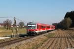 628 566 und 628 567 am 11.03.2014 bei Kleinberghofen (Strecke Dachau ࠓ Altomünster).