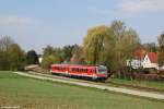 628 567 am 12.04.2014 bei Bachern (Strecke Dachau - Altomünster).