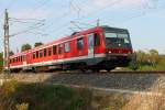 Der Triebwagen 628_928 683 auf der RB 12 von Templin Stadt nach Berlin-Lichtenberg am 06.09.2014 in Nassenheide.