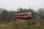 Das trübe Herbstwetter passte zu dieser Abschiedsfahrt der Baureihe 628 an der Nahe.