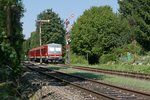 Ausfahrt von 628 339 aus dem Bahnhof von Enzisweiler, am 11.09.2016 unterwegs als RB 22718 von Lindau nach Friedrichshafen.