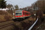 Triebwagenüberführung von Mühldorf nach Chemnitz mit der 928 568 hier auf dem Gegengleis kurz vor Plauen, aufgenommen am 25.02.2017