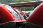 Drei von Vier -    Zwei Doppeltraktionen aus Dieseltreibwagen der Baureihe 641 stehen im Bahnhof Waldshut nebeneinander.