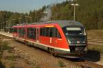 642 701-7 verlsst am 26.09.2009 den Bahnhof Johanngeorgenstadt.