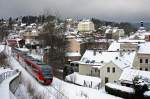 642 042 und 642 044 als RE26079  Skizug  Leipzig - Klingenthal (- Graslitz) in Klingenthal, 14.1.012.