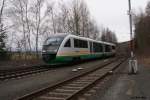 VBG VT12 auf dem weg nach Marktredwitz bei der Einfahrt im Arzberger Bahnhof.