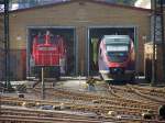 Eine 362 und eine Euregiobahn am 22.09.07 vor dem Bw Aachen abgestellt.(Aufnahme mit Zoom von Hbf Aachen)