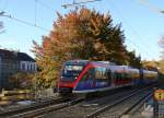 Zwei Euregiobahn (RB20) kommen aus Eschweiler-Sankt-Jöris nach Langerwehe-Stolberg-Altstadt und kommen aus Richtung Aachen-West und halten in Aachen-Schanz und fahren in Richtung Aachen-Hbf.