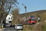 644 507 RB24 nach Gerolstein bei der Abfahrt vom Bf Satzvey, vorbei am brutal schiefen Flgelsignal - 18.04.2013