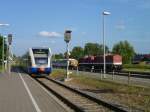 er zwei BR 646 der UBB bei der Einfahrt in Zinnowitz am 15.07.13