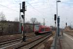Am Gleis 26 in Oranienburg fährt am 02.03.2014 die RB 28783 aus Templin Stadt ein.