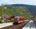 Der Alstom Coradia LINT 41 - Dieseltriebwagen 648 201 / 701 der DreiLnderBahn als RB 95 (Au/Sieg-Siegen-Dillenburg), fhrt am 04.05.2013 in den Bahnhof Kirchen (Sieg) ein.