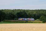 VT 210 der BRB (Augsburger Puppenkiste) mit BRB 86537 bei Geltendorf (15.08.2013)