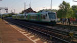 Triebwagen 009 der Breisgau S-Bahn steht am 08.05.2013 mit zwei weiteren Triebwagen in Denzlingen.