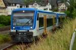 Die Triebwagen 650 351 und 350 fahren am Sonntag den 15.6.2014 gerade in die Steilstrecke nach Emmelshausen ein.