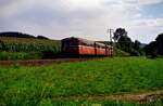 Eine der wenig bekannten Nebenbahnen der DB mit Uerdinger Schienenbuszügen war zwischen Weinheim und Fürth zu bestaunen. 
Datum leider unbekannt