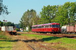 Aus Shin op Geul kommend trifft die Uerdinger Schienenbus-Garnitur der ZLSM am 25.09.2016 in Simpelveld ein