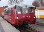 Ohne Beiwagen stand der 772 345 für den Stammtriebwagen VT650 032,am 18.April 2015,in Bergen/Rügen.