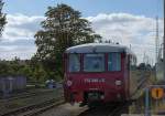 Eine Ferkeltaxe (772 345) ersetzte für einige Tage den Regioshuttle der Press zwischen Bergen auf Rügen und Lauterbach Mole.